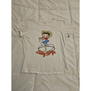 Betty Boop Graphic T Shirt White Youth Large Western Cowgirl Tee